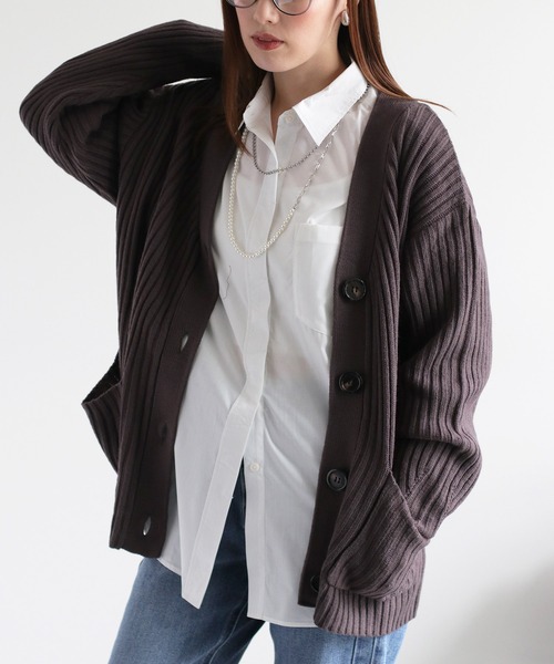 cepo（セポ）の「カシミアタッチＶネックリブカーディガン〈ウォッシャブル〉（カーディガン/ボレロ・レディース・チャコール/ベージュ/ブラウン・M）」の2枚目の写真