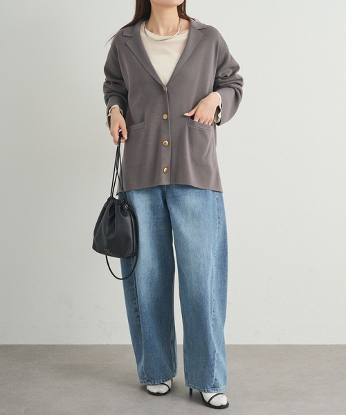 PUAL CE CIN（ピュアルセシン）の「【セットアップ対応】ニットテーラードジャケット（テーラードジャケット・レディース・ブラック/グレー・FREE）」の5枚目の写真