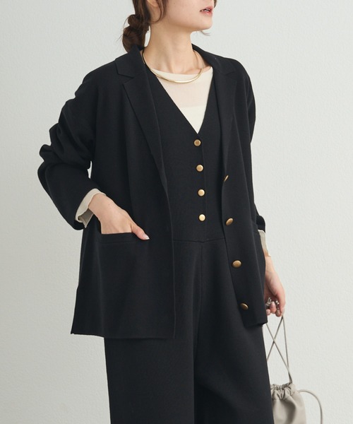 PUAL CE CIN（ピュアルセシン）の「【セットアップ対応】ニットテーラードジャケット（テーラードジャケット・レディース・ブラック/グレー・FREE）」の6枚目の写真