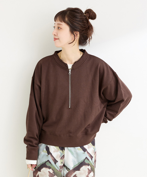 B.C STOCK（ベーセーストック）の「《追加》ウォッシャブル / 裏毛ハーフジッププルオーバー（スウェット・レディース・ブラック/グレー/ブラウン・FREE）」の3枚目の写真