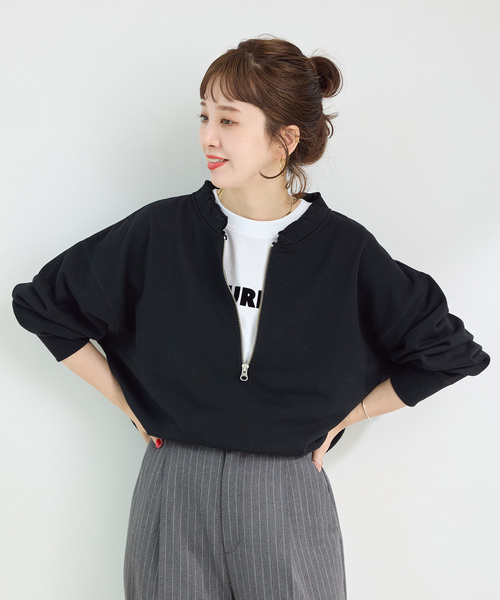 B.C STOCK（ベーセーストック）の「《追加》ウォッシャブル / 裏毛ハーフジッププルオーバー（スウェット・レディース・ブラック/グレー/ブラウン・FREE）」の2枚目の写真