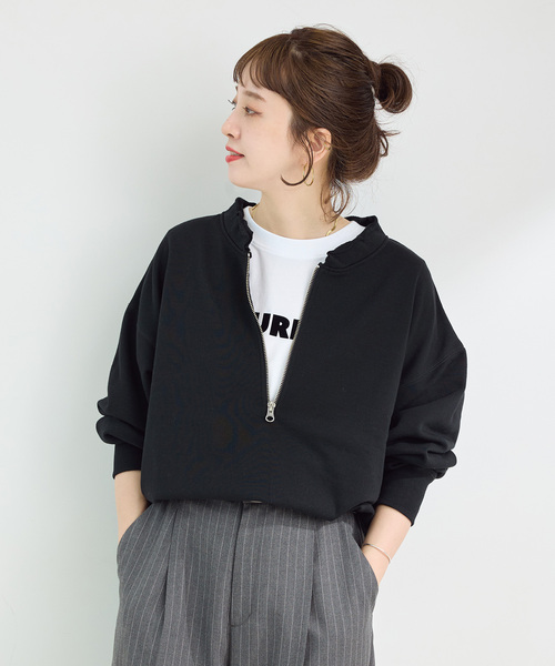 B.C STOCK（ベーセーストック）の「《追加》ウォッシャブル / 裏毛ハーフジッププルオーバー（スウェット・レディース・ブラック/グレー/ブラウン・FREE）」の8枚目の写真