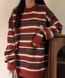 モヘアタッチマルチボーダーニットプルオーバー
