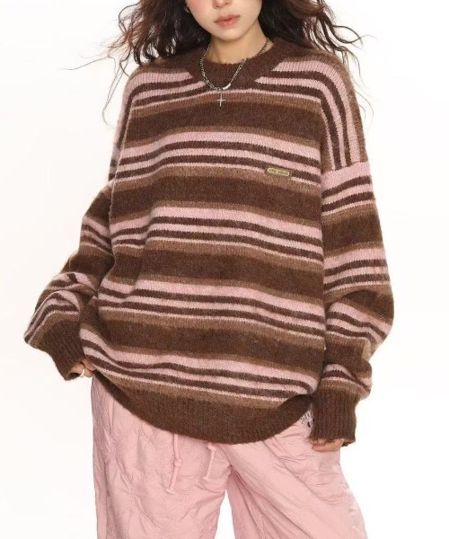 FreeZone(フリーゾーン)の「モヘアタッチマルチボーダーニットプルオーバー(ニット/セーター・メンズ・ピンク/レッド/ブルー・F)」の7枚目の写真