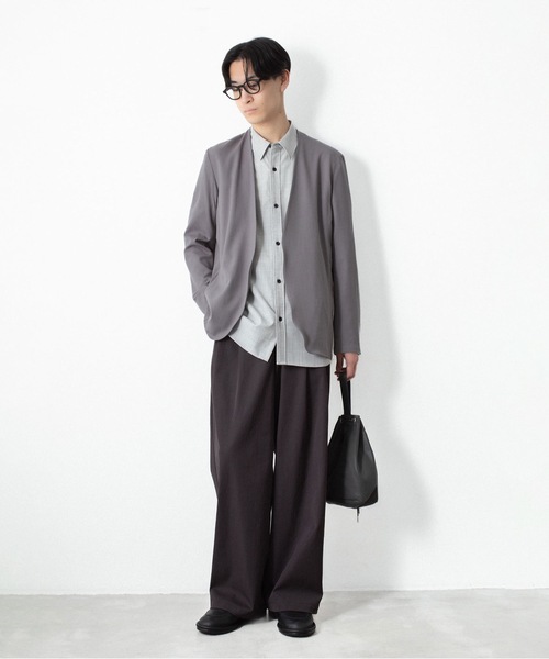 ATTACHMENT（アタッチメント）の「2/90 ウールツイストツイル カラーレスジャケット / 2/90 WO TWIST TWILL COLLARLESS JKT（ノーカラージャケット・メンズ・ブラック/グレー・1/2/3）」の12枚目の写真