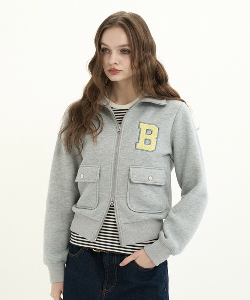 Chenille Patch zip-up sweat/シェニールワッペン付きジップアップ