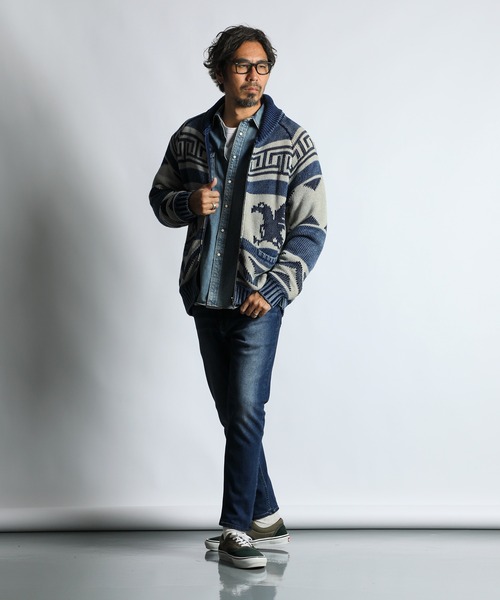 The DUFFER of ST.GEORGE（ザダファーオブセントジョージ）の「[INDIGO LABEL] COWICHAN KNIT：インディゴ カウチンニット（カーディガン/ボレロ・メンズ・インディゴブルー・MEDIUM/LARGE/X-LARGE）」の9枚目の写真
