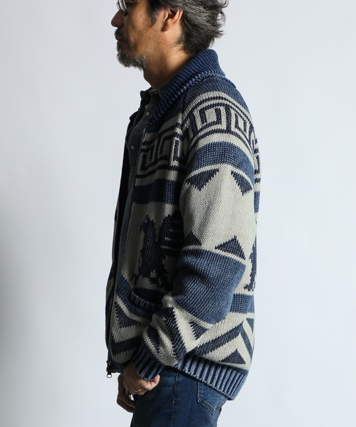 The DUFFER of ST.GEORGE（ザダファーオブセントジョージ）の「[INDIGO LABEL] COWICHAN KNIT：インディゴ カウチンニット（カーディガン/ボレロ・メンズ・インディゴブルー・MEDIUM/LARGE/X-LARGE）」の13枚目の写真