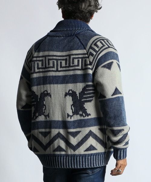 The DUFFER of ST.GEORGE（ザダファーオブセントジョージ）の「[INDIGO LABEL] COWICHAN KNIT：インディゴ カウチンニット（カーディガン/ボレロ・メンズ・インディゴブルー・MEDIUM/LARGE/X-LARGE）」の2枚目の写真
