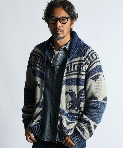 The DUFFER of ST.GEORGE（ザダファーオブセントジョージ）の「[INDIGO LABEL] COWICHAN KNIT：インディゴ カウチンニット（カーディガン/ボレロ・メンズ・インディゴブルー・MEDIUM/LARGE/X-LARGE）」の8枚目の写真