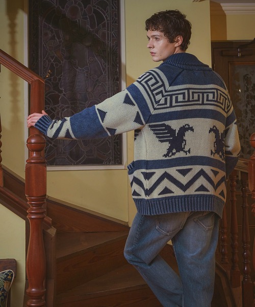 The DUFFER of ST.GEORGE（ザダファーオブセントジョージ）の「[INDIGO LABEL] COWICHAN KNIT：インディゴ カウチンニット（カーディガン/ボレロ・メンズ・インディゴブルー・MEDIUM/LARGE/X-LARGE）」の12枚目の写真