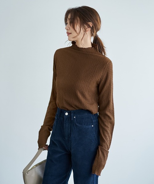 STYLE DELI（スタイルデリ）の「バブルシャーリングボトルネックトップス（Tシャツ/カットソー・レディース・ホワイト/ブラウン/ミント・FREE）」の3枚目の写真