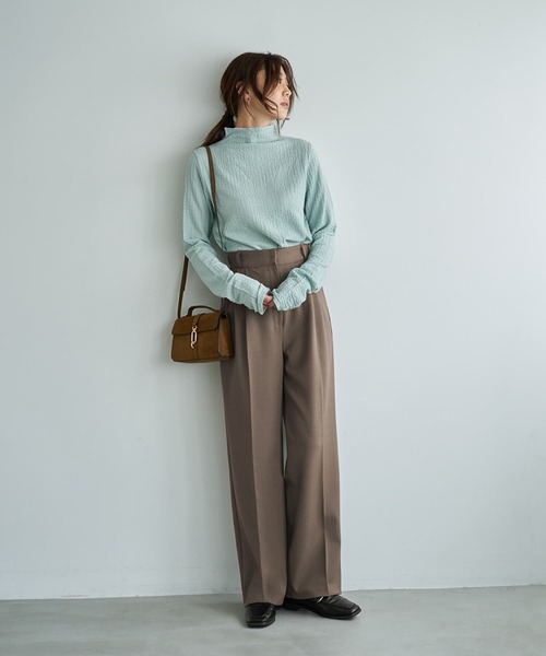 STYLE DELI（スタイルデリ）の「バブルシャーリングボトルネックトップス（Tシャツ/カットソー・レディース・ホワイト/ブラウン/ミント・FREE）」の11枚目の写真