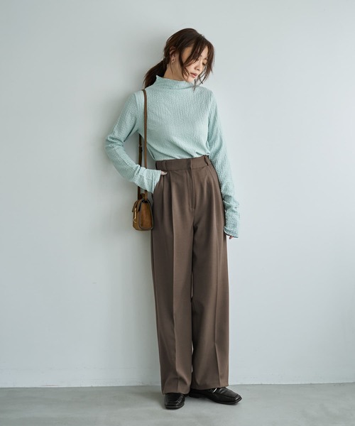 STYLE DELI（スタイルデリ）の「バブルシャーリングボトルネックトップス（Tシャツ/カットソー・レディース・ホワイト/ブラウン/ミント・FREE）」の4枚目の写真