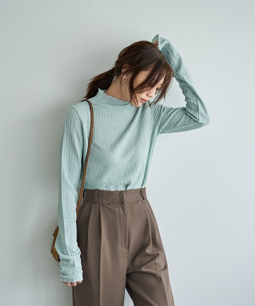 STYLE DELI（スタイルデリ）の「バブルシャーリングボトルネックトップス（Tシャツ/カットソー・レディース・ホワイト/ブラウン/ミント・FREE）」の5枚目の写真