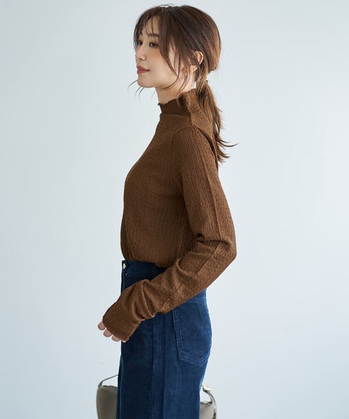 STYLE DELI（スタイルデリ）の「バブルシャーリングボトルネックトップス（Tシャツ/カットソー・レディース・ホワイト/ブラウン/ミント・FREE）」の14枚目の写真