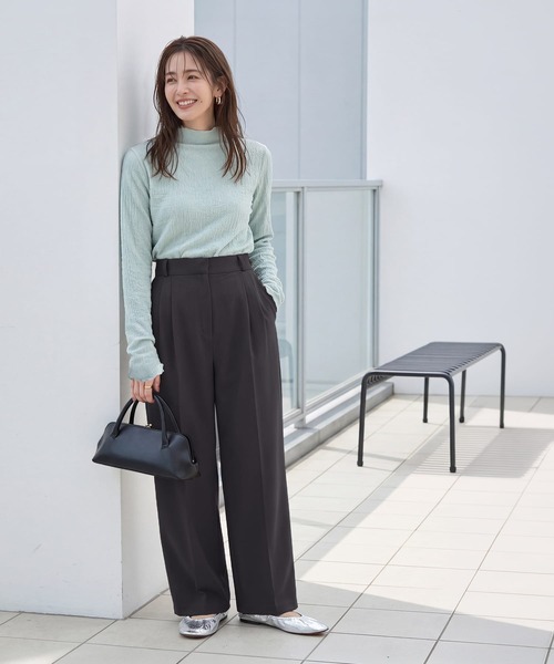 STYLE DELI(スタイルデリ)の「バブルシャーリングボトルネックトップス(Tシャツ/カットソー・レディース・ホワイト/ブラウン/ミント・FREE)」の4枚目の写真