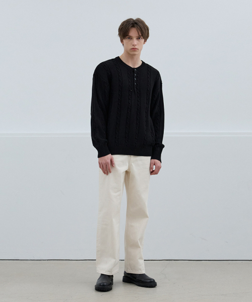 NODU（ノードユー）の「マイルドヘンリーネックラウンドニットTシャツ[ブラック]（Tシャツ/カットソー・メンズ・その他・MEDIUM/LARGE）」の2枚目の写真