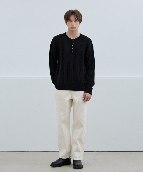 NODU（ノードユー）の「マイルドヘンリーネックラウンドニットTシャツ[ブラック]（Tシャツ/カットソー・メンズ・その他・MEDIUM/LARGE）」の3枚目の写真