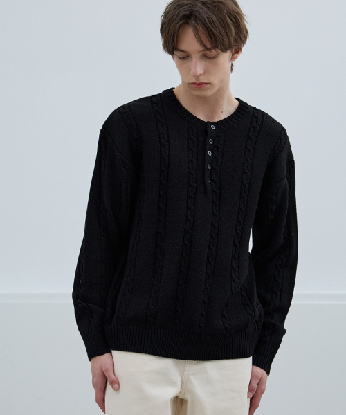 NODU（ノードユー）の「マイルドヘンリーネックラウンドニットTシャツ[ブラック]（Tシャツ/カットソー・メンズ・その他・MEDIUM/LARGE）」の4枚目の写真