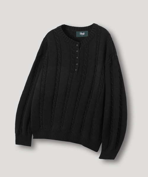 NODU（ノードユー）の「マイルドヘンリーネックラウンドニットTシャツ[ブラック]（Tシャツ/カットソー・メンズ・その他・MEDIUM/LARGE）」の5枚目の写真