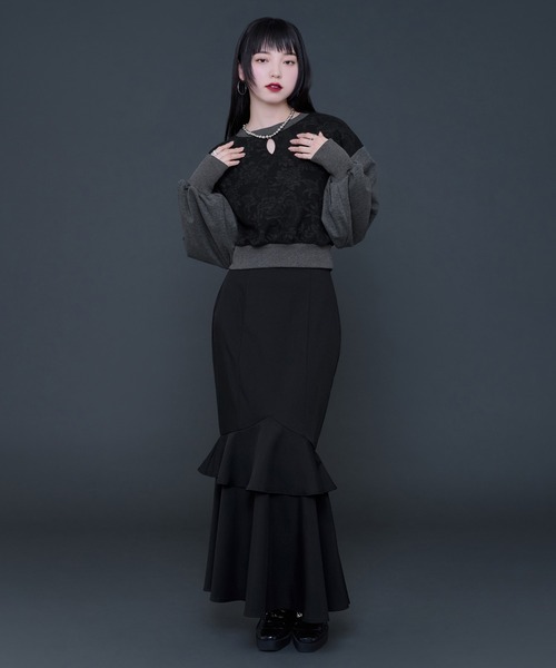 Ellno de Mavie（エルノデメヴィ）の「ガラキリカエカットプルオーバー（Tシャツ/カットソー・レディース・ライトグレー/ブラック・FREE）」の3枚目の写真