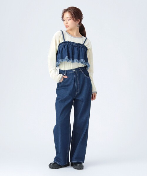BEAMS HEART(ビームスハート)の「【セットアイテム】フリル デニム ビスチェ × パンツ(つなぎ/オールインワン・レディース・インディゴブルー/サックスブルー・FREE)」の1枚目の写真