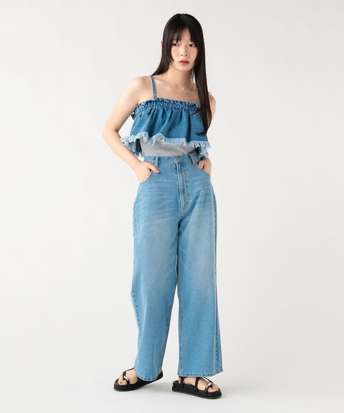 BEAMS HEART(ビームスハート)の「【セットアイテム】フリル デニム ビスチェ × パンツ(つなぎ/オールインワン・レディース・インディゴブルー/サックスブルー・FREE)」の3枚目の写真