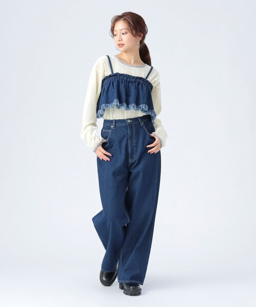 BEAMS HEART(ビームスハート)の「【セットアイテム】フリル デニム ビスチェ × パンツ(つなぎ/オールインワン・レディース・インディゴブルー/サックスブルー・FREE)」の6枚目の写真