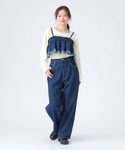 BEAMS HEART(ビームスハート)の「【セットアイテム】フリル デニム ビスチェ × パンツ(つなぎ/オールインワン・レディース・インディゴブルー/サックスブルー・FREE)」の7枚目の写真