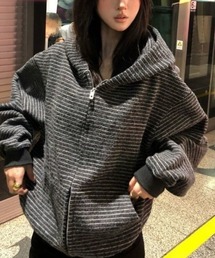 LADY LIKE（レディライク）の「【秋冬新作】裏起毛ボーダーゆったりパーカー（パーカー）」