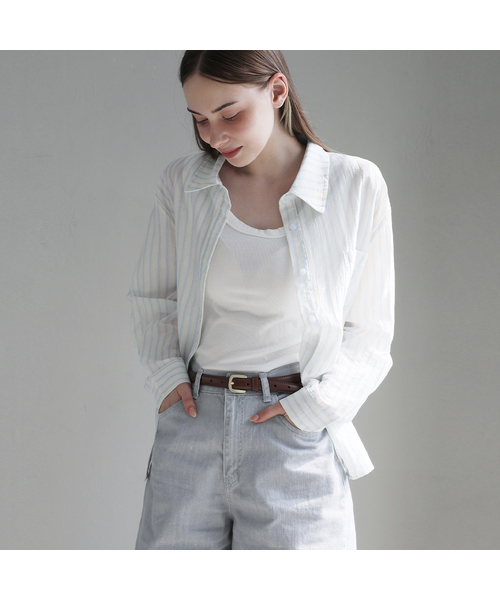 SLOWLOLLI（スローローリ）の「Flow stripe shirt_3 Colors（シャツ/ブラウス・レディース・ブルー/グリーン/Beige・FREE）」の3枚目の写真