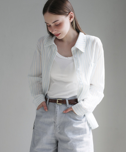 SLOWLOLLI（スローローリ）の「Flow stripe shirt_3 Colors（シャツ/ブラウス・レディース・ブルー/グリーン/Beige・FREE）」の4枚目の写真