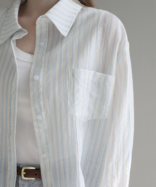 SLOWLOLLI（スローローリ）の「Flow stripe shirt_3 Colors（シャツ/ブラウス・レディース・ブルー/グリーン/Beige・FREE）」の5枚目の写真