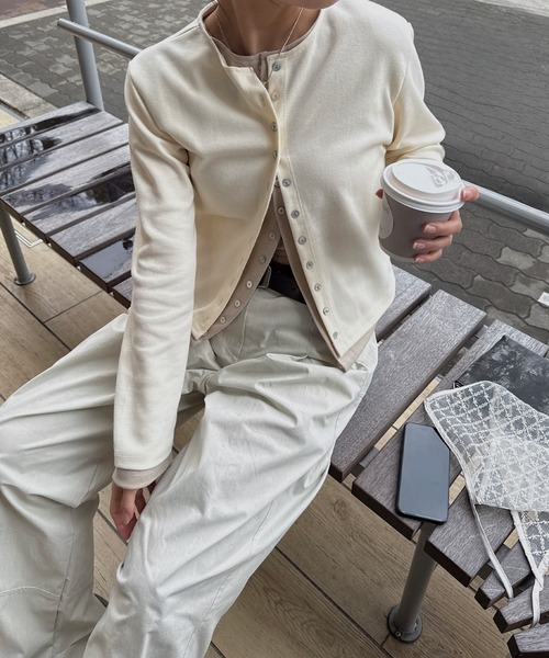 nananamoe(ナナナモエ)の「shell button layered color tops(カーディガン/ボレロ・レディース・チャコールグレー/杢グレー/ホワイト系その他/レッド・FREE)」の6枚目の写真