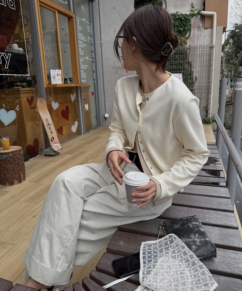 nananamoe(ナナナモエ)の「shell button layered color tops(カーディガン/ボレロ・レディース・チャコールグレー/杢グレー/ホワイト系その他/レッド・FREE)」の7枚目の写真