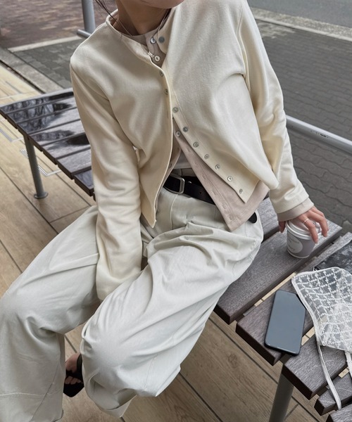nananamoe(ナナナモエ)の「shell button layered color tops(カーディガン/ボレロ・レディース・チャコールグレー/杢グレー/ホワイト系その他/レッド・FREE)」の10枚目の写真