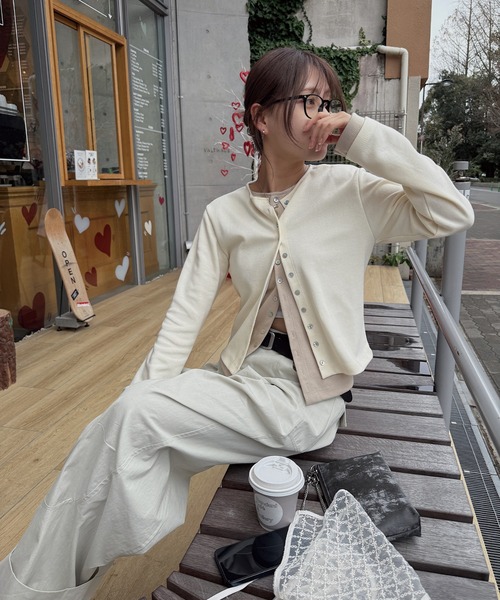 nananamoe(ナナナモエ)の「shell button layered color tops(カーディガン/ボレロ・レディース・チャコールグレー/杢グレー/ホワイト系その他/レッド・FREE)」の13枚目の写真