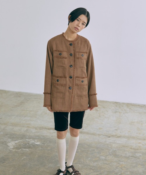 EN NEUME(エンノイム)の「Classic Tweed Over Jacket(ノーカラージャケット・レディース・ブラック/アイボリー/ブラウン・FREE)」の20枚目の写真