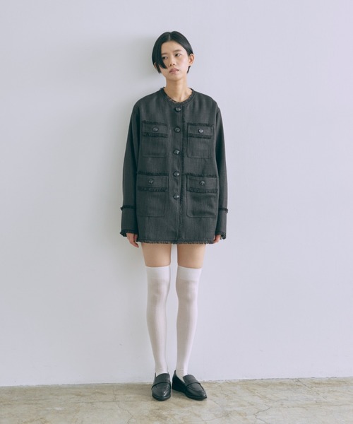 EN NEUME(エンノイム)の「Classic Tweed Over Jacket(ノーカラージャケット・レディース・ブラック/アイボリー/ブラウン・FREE)」の12枚目の写真