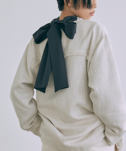 EN NEUME(エンノイム)の「Classic Tweed Over Jacket(ノーカラージャケット・レディース・ブラック/アイボリー/ブラウン・FREE)」の7枚目の写真