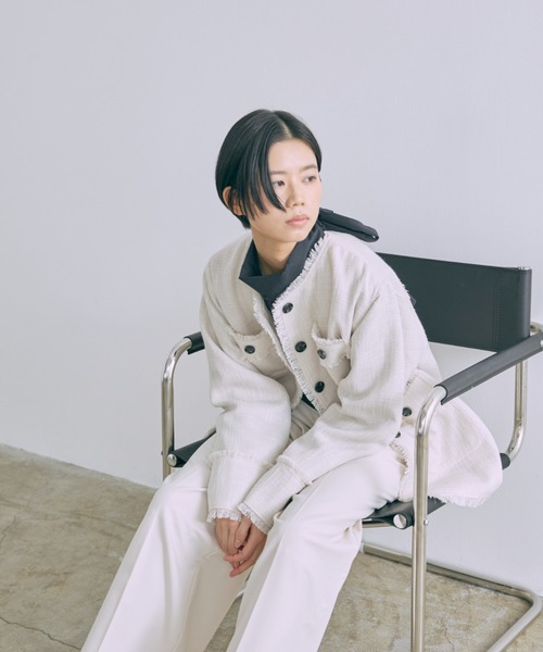 EN NEUME(エンノイム)の「Classic Tweed Over Jacket(ノーカラージャケット・レディース・ブラック/アイボリー/ブラウン・FREE)」の10枚目の写真