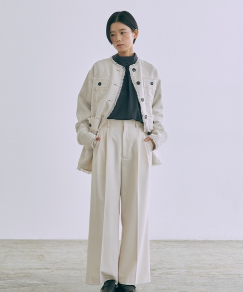 EN NEUME(エンノイム)の「Classic Tweed Over Jacket(ノーカラージャケット・レディース・ブラック/アイボリー/ブラウン・FREE)」の8枚目の写真