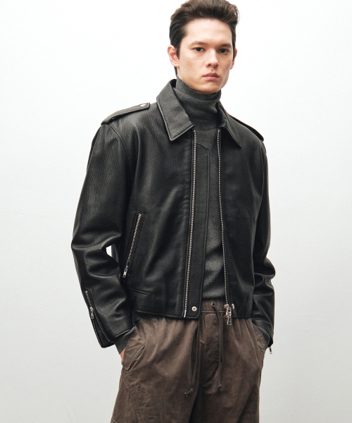 NOIRER(ノイア)の「ゴートシュリンクレザーシングルライダージャケット(ブラック)(ライダースジャケット・メンズ・その他・48/50/52)」の1枚目の写真