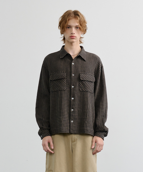 NOUN(ノウン)の「crop shirts (brown)(シャツ/ブラウス・メンズ・その他・1/2)」の1枚目の写真