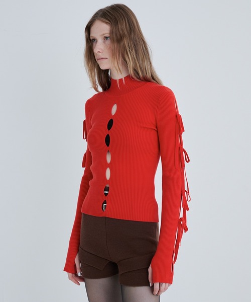 SORIN(ソリン )の「Ribbon Eyelet Top/リボンアイレットトップ(ニット/セーター・レディース・レッド/ホワイト/ブラック・38)」の3枚目の写真