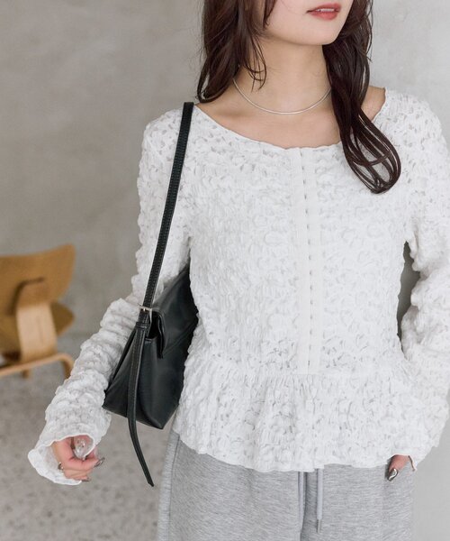 【Sheglit】Nightmareブラウス 白 M タグ付き新品 セール】シャーリングペプラム TOPS（シャツ/ブラウス）｜mystic