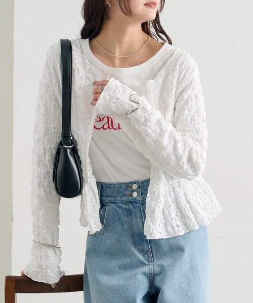 mystic（ミスティック）の「シャーリングペプラム TOPS（シャツ/ブラウス・レディース・オフホワイト/グリーン/ブラック・FREE）」の4枚目の写真