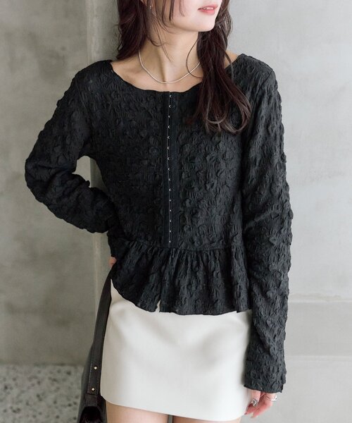 mystic（ミスティック）の「シャーリングペプラム TOPS（シャツ/ブラウス・レディース・オフホワイト/グリーン/ブラック・FREE）」の15枚目の写真