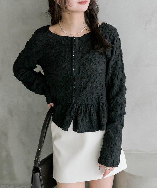 mystic（ミスティック）の「シャーリングペプラム TOPS（シャツ/ブラウス・レディース・オフホワイト/グリーン/ブラック・FREE）」の16枚目の写真